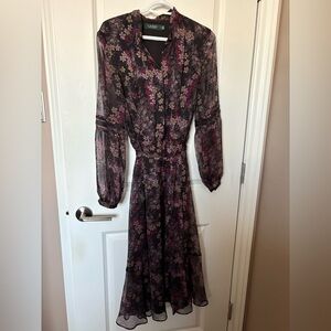 Lauren Ralph Lauren Zara print midi Long Sleeve Dress Size 8